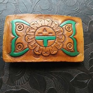Etched Leather belt buckle Woman or Child's Style